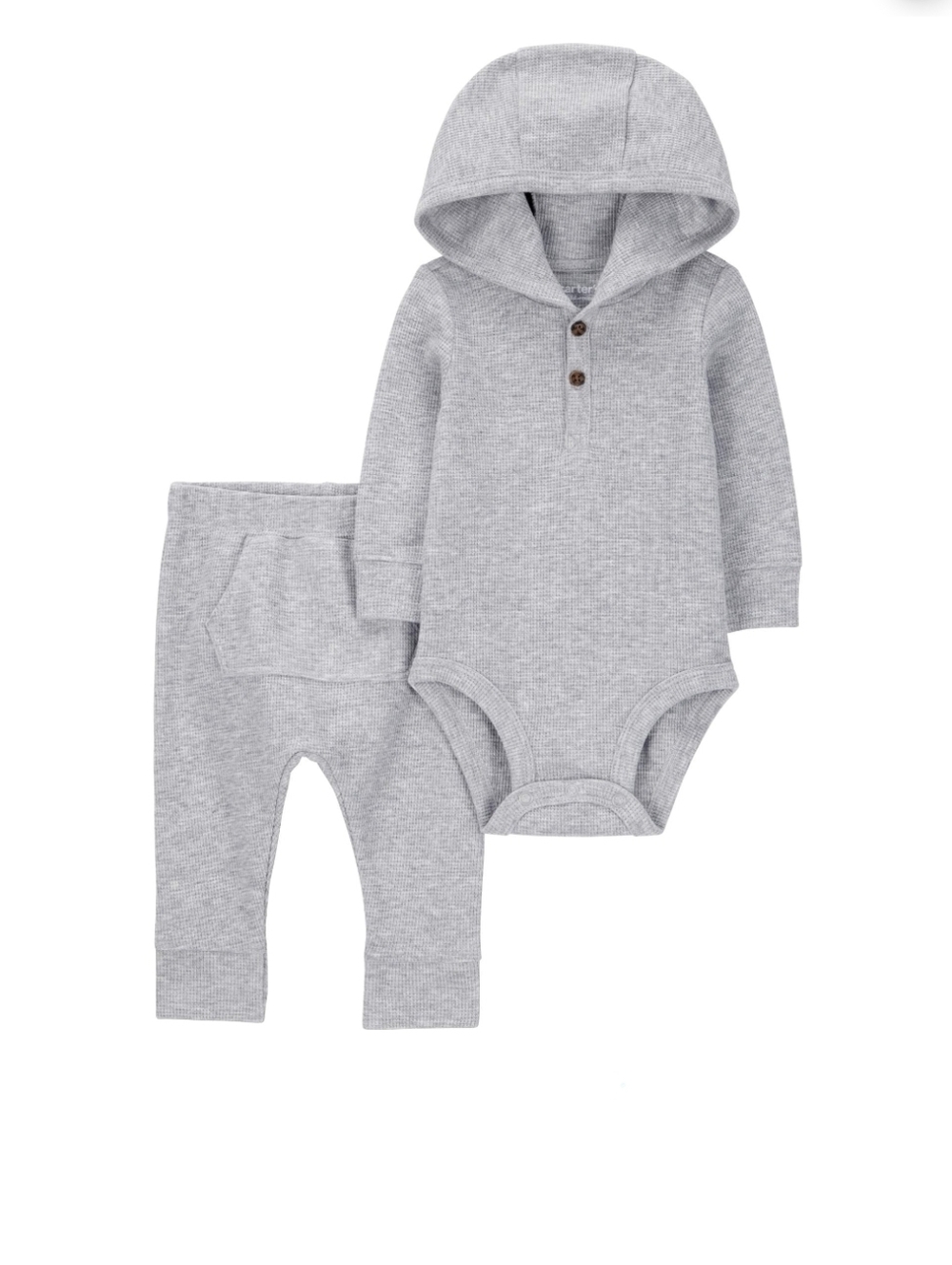 New Carter's Light Gray Hooded Baby Bodysuit and Pants Set 0-3 Months